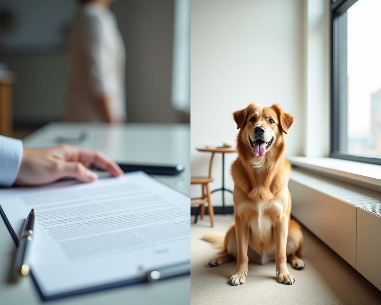 Professional legal documents and pet grooming workspace